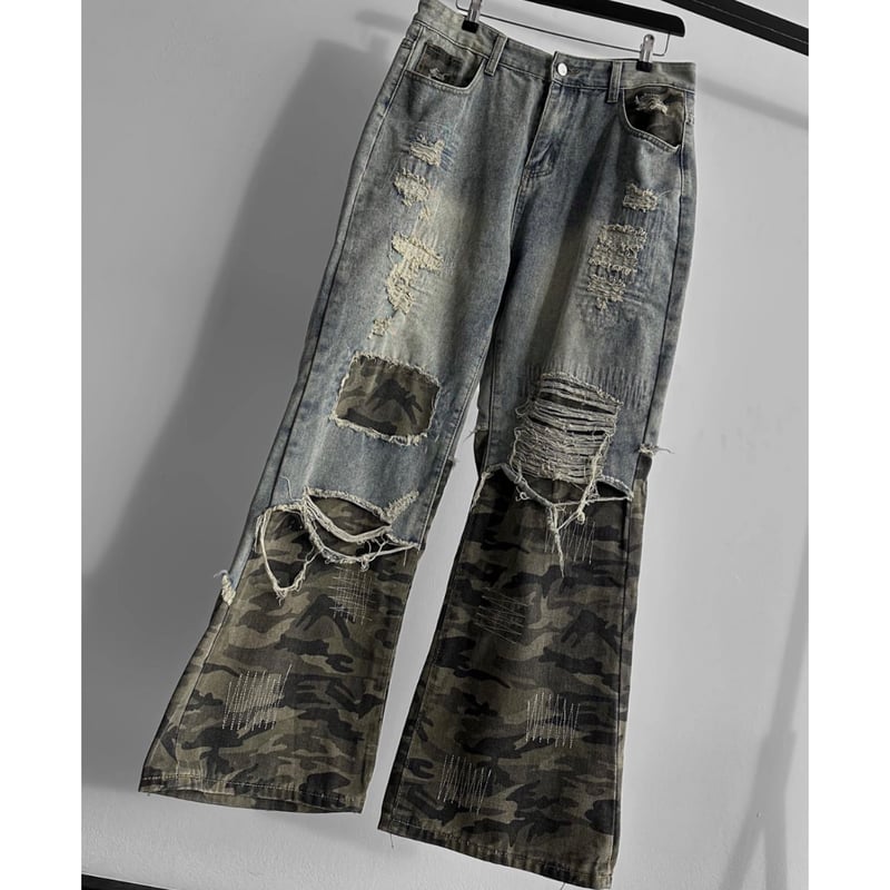 SUBLIMATION/ Camo damaged wide denim | BINGOSTA