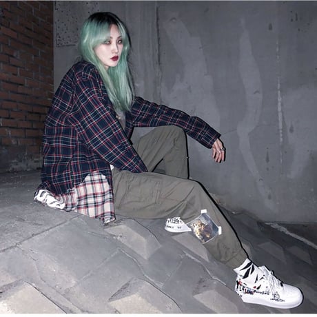 BLACK BLOND/Layered check shirts NAVY
