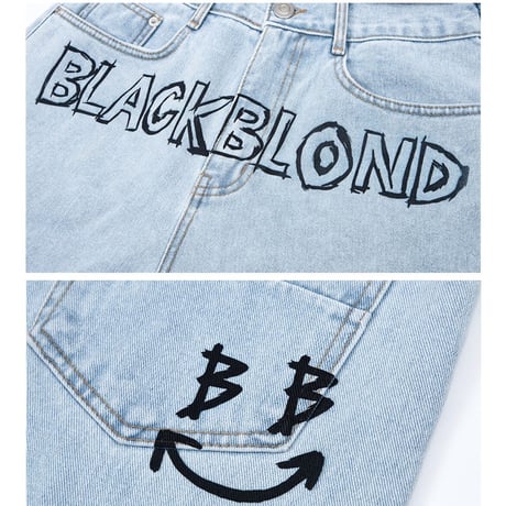 BLACK BLOND/BORDER GRAFFITI SMILE LOGO DENIM (BLUE)