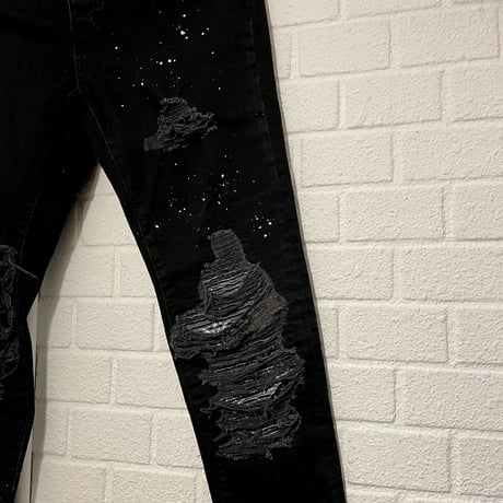 BOOHOO /BANDANA damege  denim pants "BLACK"