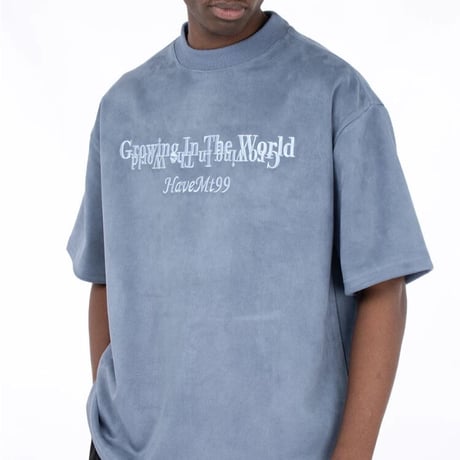 WOSS.official/ Oversized  Suede Embroid TOPS "BLUE"