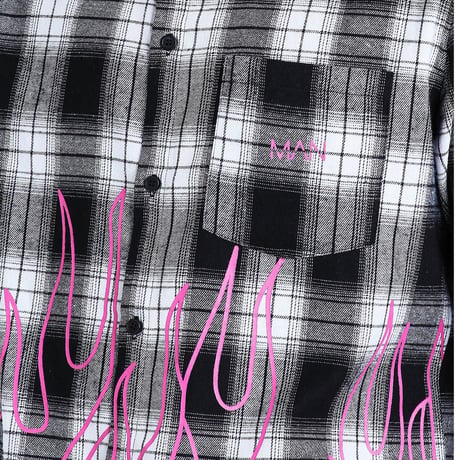 BOOHOO /Flame Check shirts　Black
