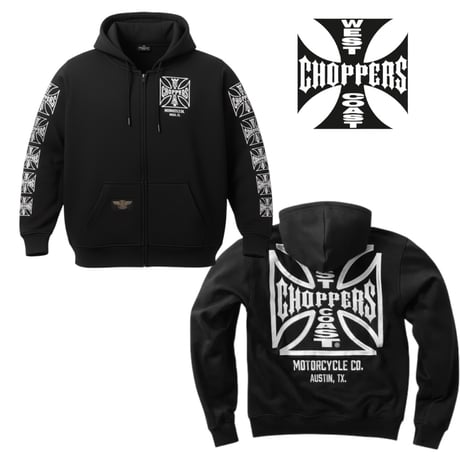 West Coast Choppers/ W.C.C Logo Zip Up Hoodie "BLACK"