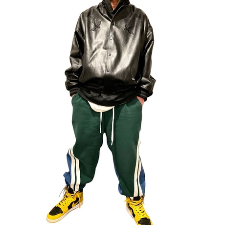 Mismatch NYC/corduroy layered line pants GREEN