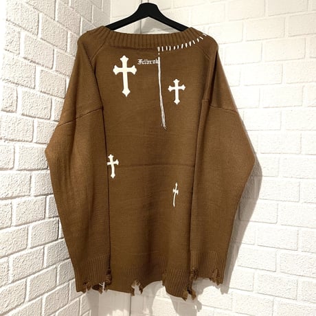 Mismatch NYC/ Cross  knit cardigan  BROWN