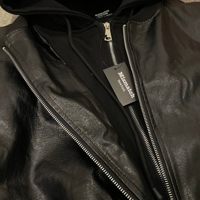 Mismatch NYC/Oversized Hooded Lether Jacket | B