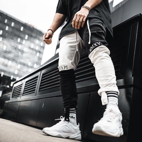 GUAPI/Split Biker Track Pants　BLACK White
