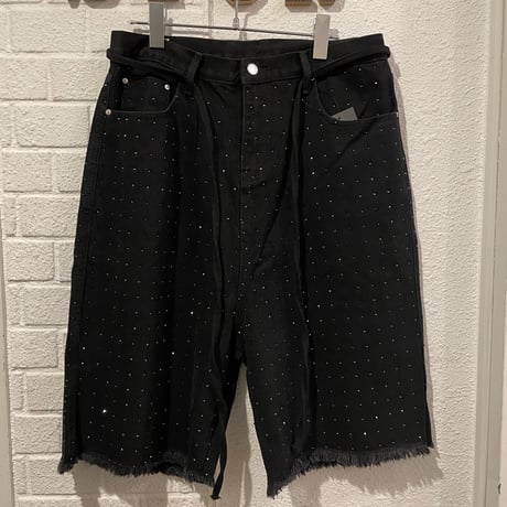 Mismatch NYC/BLACK Rhinestone Denim  Shorts