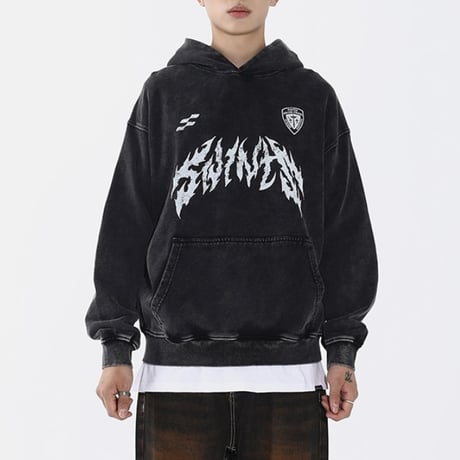 SAINT PAIN/Metal Logo wash hoodie