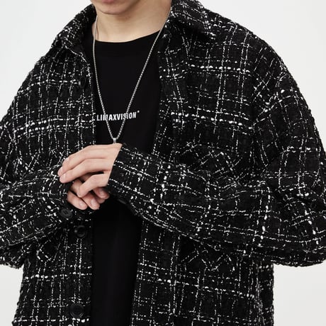 Mismatch NYC/Oversized Tweed shirts  jacket BLACK