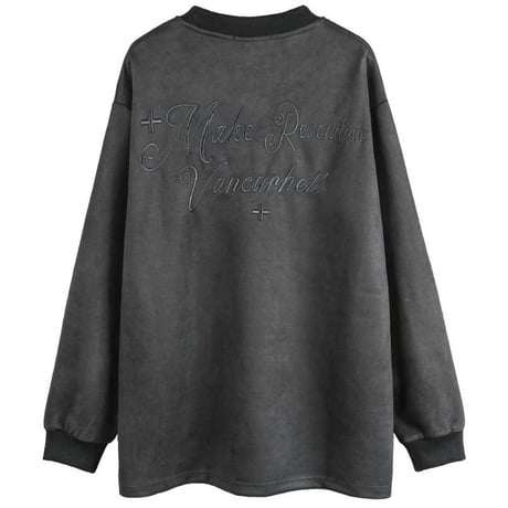 WOSS.official/ Oversized  Suede Crewneck DARK GRAY