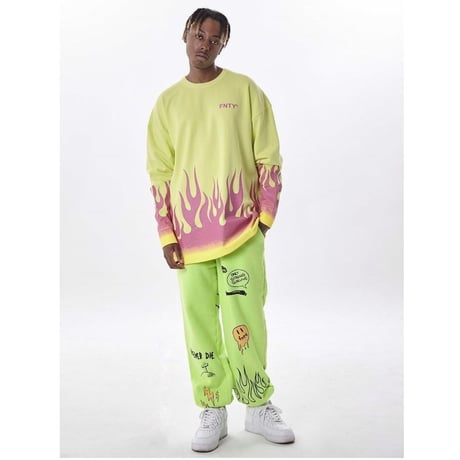 FNTY/Flying FLAME Crewneck NEON YELLOW