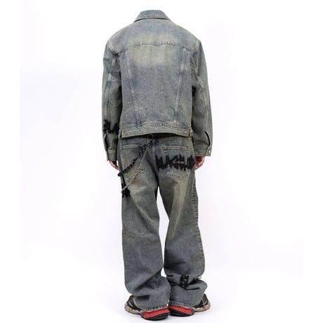 BLACK BLOND/Graffiti Metal Logo Denim Jacket