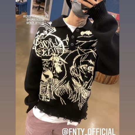 FNTY/Knitted Praying girl Sweater  "BLACK "