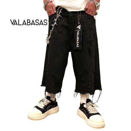 VALABASAS / Snapped Denim Shorts "Black Wax"