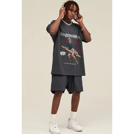 Mismatch NYC/Retoro girl  Tee "GRAY&CREAM"
