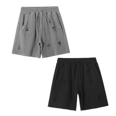 Mismatch NYC/Damaged Shorts  "BLACK/Wash GRAY"