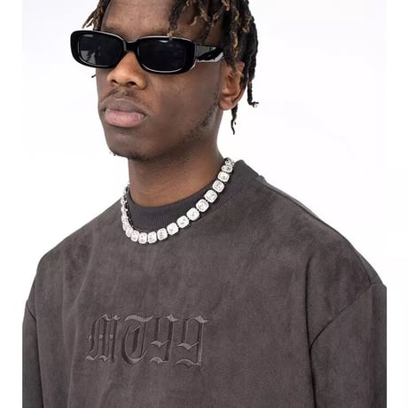 WOSS.official/ Oversized  Suede Embroid TOPS "VINTAGE BLACK"