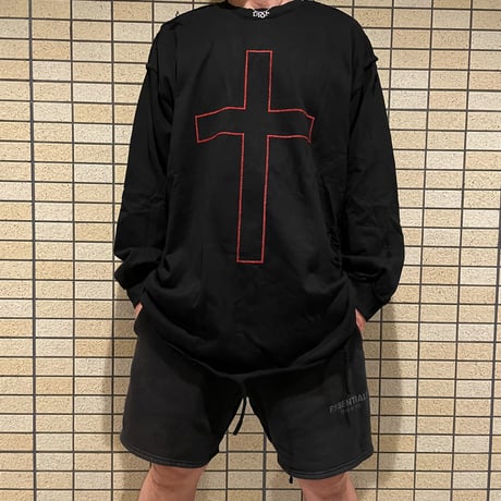 Mismatch NYC/Cross damage crewneck   BLACK