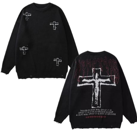 Mismatch NYC/ Cross Damage Knit  BLACK