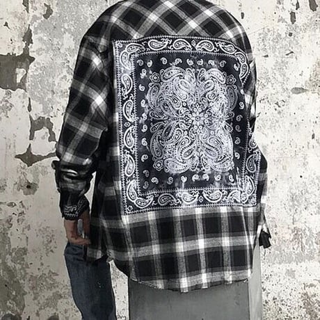 WOSS.official/Oversized BANDANA flannel shirts BLACK