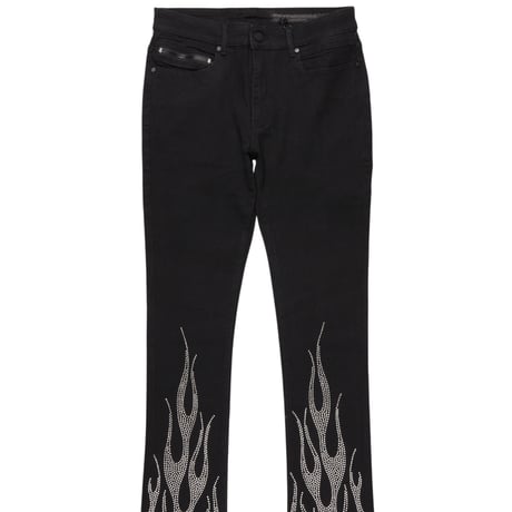RockStar Original / Flame Rhinestone Flare denim "BLACK"