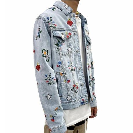 LIFTED UNCHORS/Flower  Denim jacket BLUE