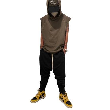 Mismatch NYC/Washed Cut OFF Hoodie  "BROWN"