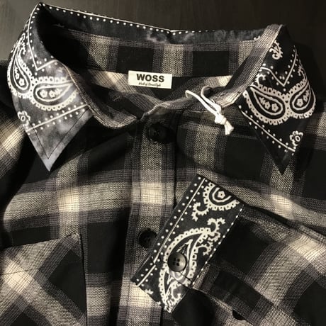 WOSS.official/Oversized BANDANA flannel shirts BLACK