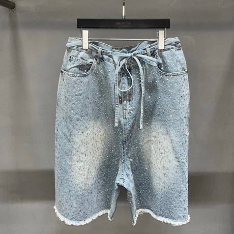 SUBLIMATION/ Rhinestone  denim shorts