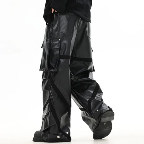 Mismatch NYC/Leather pocket wide pants  (SET UP)