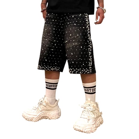 Mismatch NYC/BLACK Rhinestone Denim  Shorts