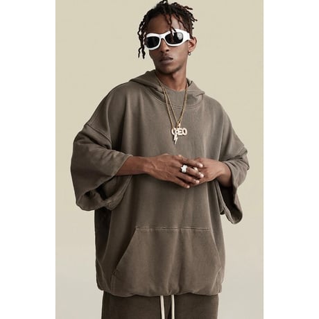 Mismatch NYC/Washed Half Hoodie  "BROWN"