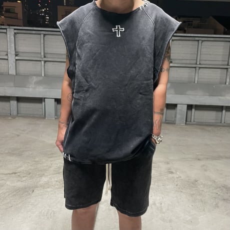 Mismatch NYC/Oversize CutOff Crewneck "Wash Black"