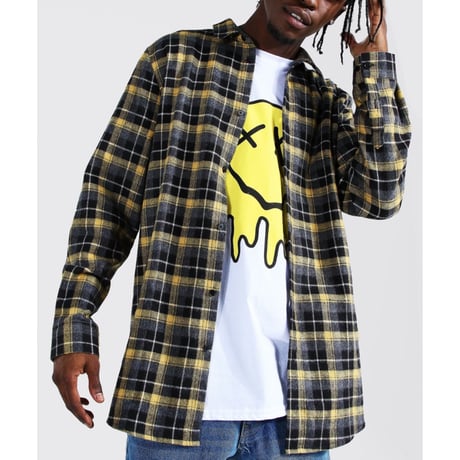 BOOHOO /Smile Long Check shirts "YELLOW