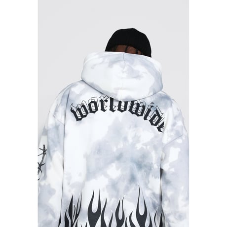 BOOHOO /Flame print tie die hoodie "white"
