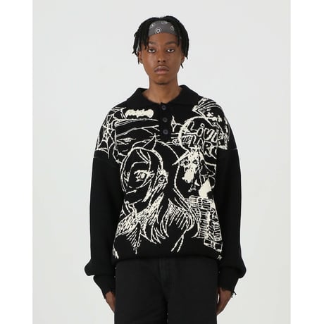 FNTY/Knitted Praying girl Sweater  "BLACK "