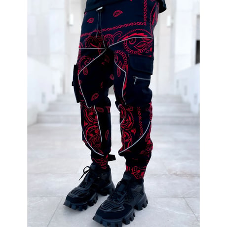 GUAPI/ Paisley cargo pants V2 ”BLACK × RED”
