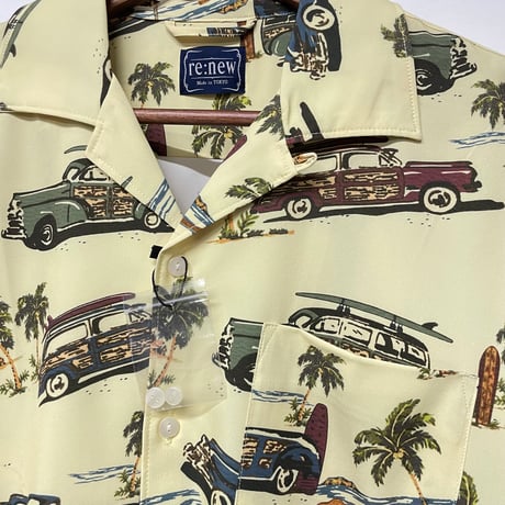 RE NEW/Vintage Car summer shirts  "Cream YELLOW"