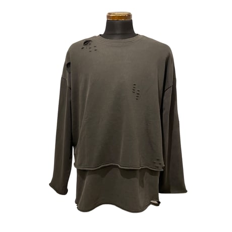 Mismatch NYC/Damage layered crewneck  "Washed BLACK"