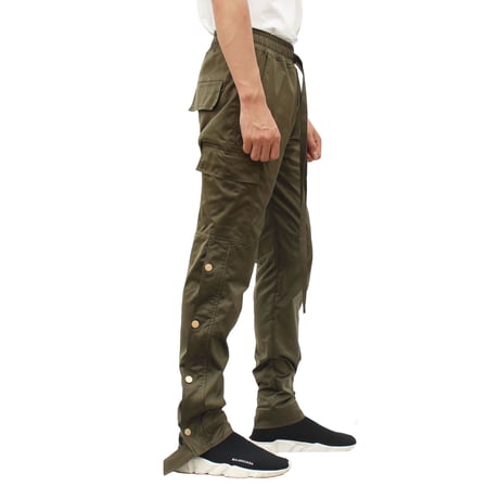 URKOOL/Nylon Cargo Snap PantsーOLIVE