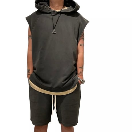 Mismatch NYC/Washed Cut OFF Hoodie  "GRAY"