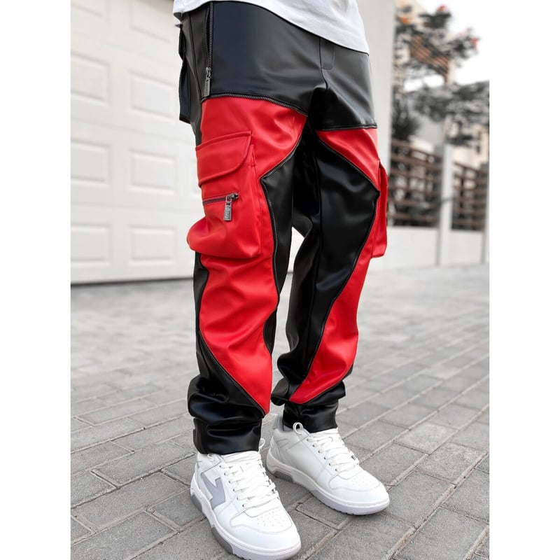 GUAPI/ Obsidian BLACK RED Leather Cargo pants V