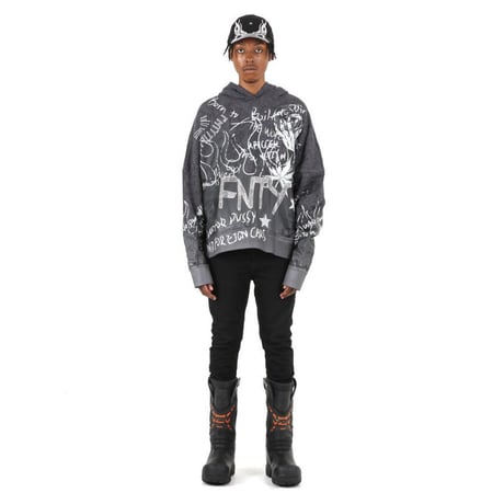 FNTY/Flying FLAME Hoodie "WASHED BLACK"