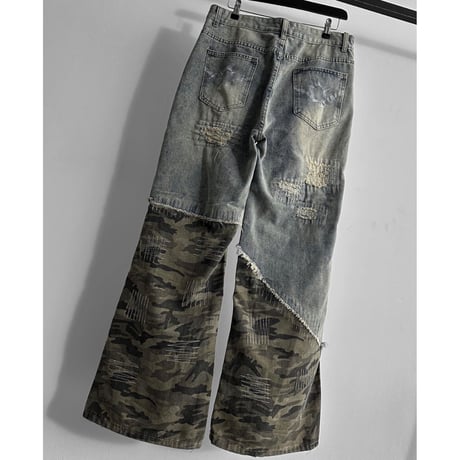 SUBLIMATION/ Camo damaged wide denim