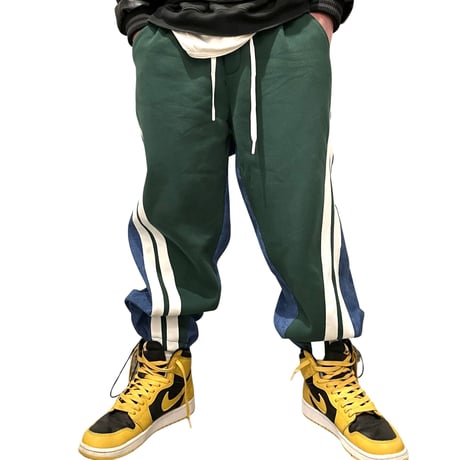 Mismatch NYC/corduroy layered line pants GREEN