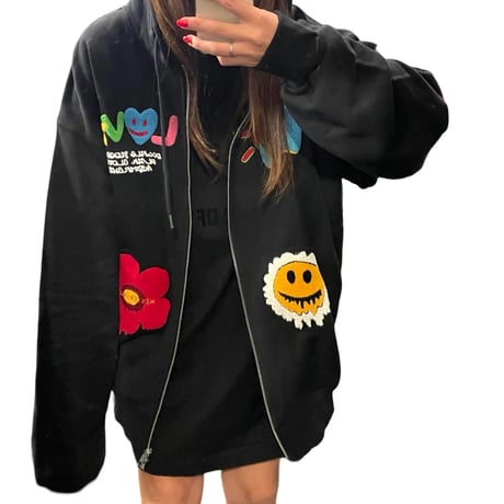 MISTER CHILD/Smile flower ZipUp Hoodie  "BLACK"