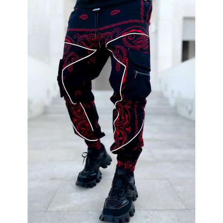 GUAPI/ Paisley cargo pants V2 ”BLACK × RED”