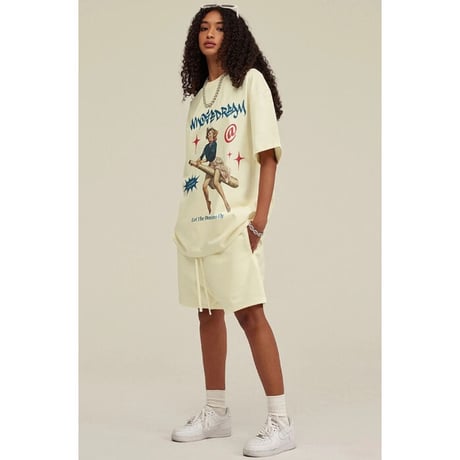 Mismatch NYC/Retoro girl  Tee "GRAY&CREAM"