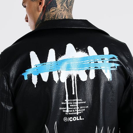 BOOHOO /Paint Art FLAME Biker Jacket